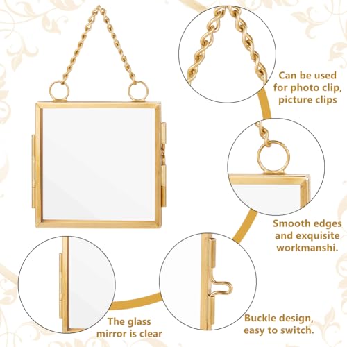 OLYCRAFT 6Pcs 2.1x2.1 Inch Gold Mini Glass Hanging Frame with Chain | Metal Picture Frames, Double Glass Floating Frames, Wall Hanging Artwork Display Frame for Pressed Flowers Leaf and Artwork - size: 2.1x2.1 Inch
