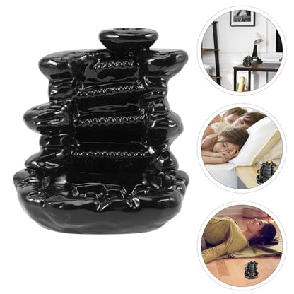 Ceramic Backflow Incense Burner Waterfall Censer Black Retro Aroma Holder for Home Decor and Meditation Room