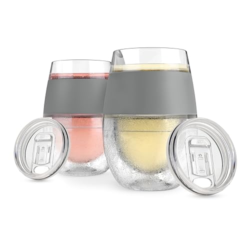 Host Freeze Wine Glasses with Lids, Wine Tumbler Gifts for Mom, Travel Gifts for Women, Insulated Cooling Cups for Red and White Wines, Freezable Tumblers for Outdoor Party, 8.5 oz, Set of 2, Gray - color: Gray Standard With Lids