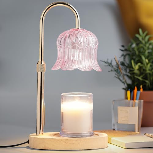 Candle Warmer Lamp with Timer: Flower Shape Wax Lamp Candles No Flame Home Decor Pink Candles Warming Lights - color: Pink