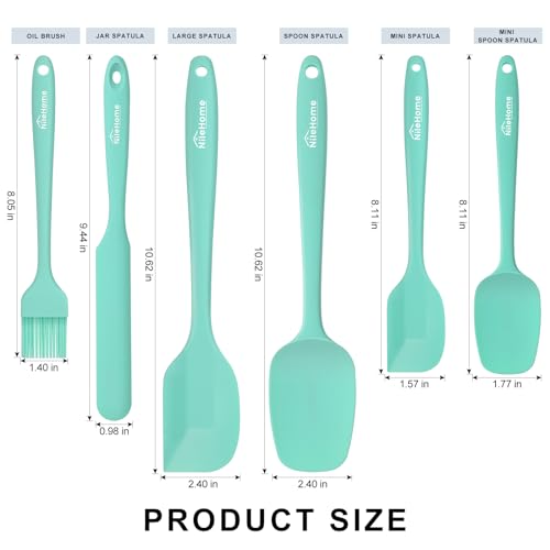 NileHome 6 Pieces Silicone Spatula Set with Silicone Brush,Turquoise | Food-Grade Material,Heat Resistant Up to 600°F,Dishwasher Safe,BPA-Free - color: Turquoise