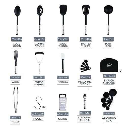 Kitchen Utensils Set 35 PCS Cooking Utensils Set, Nonstick and Heat Resistant Nylon Stainless Steel Silicone Spatula Set - Kitchen Gadgets Home Essentials Kitchen Accessories, Apartment Must Haves - color: Black