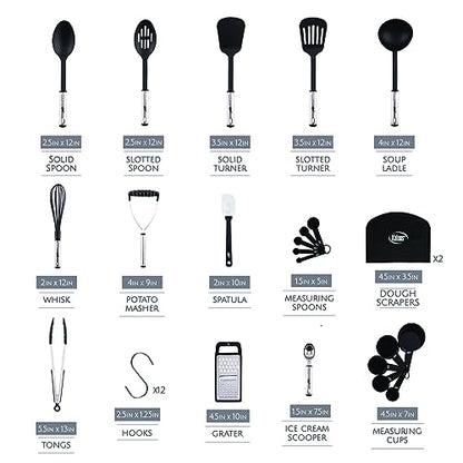 Kitchen Utensils Set 35 PCS Cooking Utensils Set, Nonstick and Heat Resistant Nylon Stainless Steel Silicone Spatula Set - Kitchen Gadgets Home Essentials Kitchen Accessories, Apartment Must Haves - color: Black