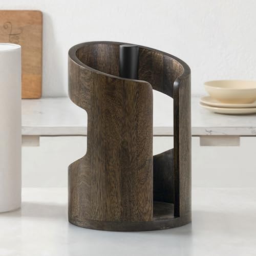 Anji Mountain Wooden Paper Towel Holder with Metal Holder, Holder Stand for Kitchen Roll Organizer & Kitchen Dining Table Home Décor, Countertop Fits Jumbo & Mega Rolls - Chocolate/Black, Arc Hold - color: Chocolate / Black