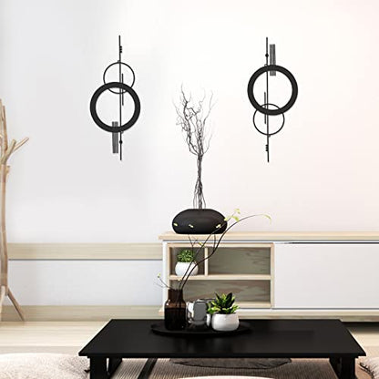 Peryiter 2 Pcs Small Metal Abstract Wall Art 15.7 Inch Black Metal Geometry Wall Decor Minimalist Single Line Art Vertical Sculptures Geometric Modern Hanging for Living Room Bathroom