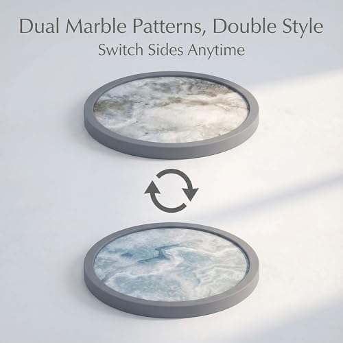 Absorbent Coasters for Drinks with Holder - 6packs, Silicone Coaster with Soft Felt Insert (4.3 inch Coasters with 4.5 inch Holder, Marble Style) - color: Marble Style
