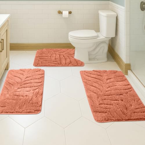Bath Rugs Set 3 Pieces Bathroom Mat Soft Absorbent Plush Shaggy Soft Floor Non Slip Shower Bath Tub Machine Washable (Spice-Leaf, 20"x32"/20"x20"/17"x24") - color: Spice-leaf, size: 20"x32"/20"x20"/17"x24"