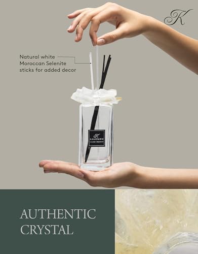KALIFANO Luxury Glass and Calcite Crystal Diffuser with Decorative Selenite Reeds - Premium Fragrance/Aroma Diffuser Bottle with Healing Effects (Essential Oils Not Included) - color: Calcite