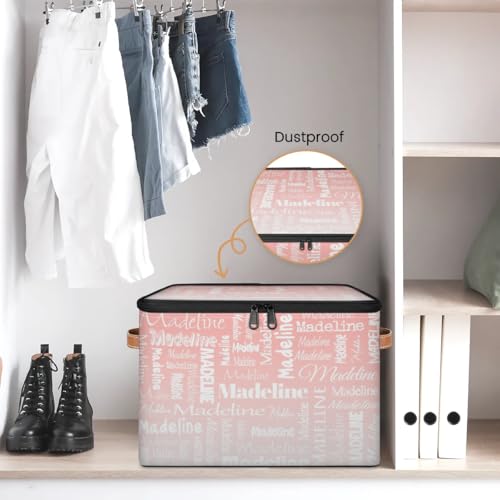 Custom Name Storage Basket, Personalized Keepsake Box, Pink White | Foldable Fabric Gradient Large Memory Bin with Handle Lid Lightweight Waterproof Dustproof, 14"L x 10.2"W x 10.4"H - color: Option 18