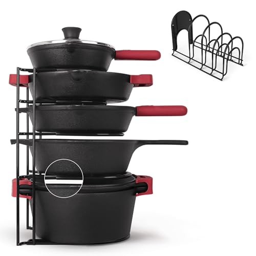 Cuisinel Pan Organizer for Cast Iron, Silicone-Coated 15" Skillet Rack - color: Black, size: 15.4", style: Silicone Coated
