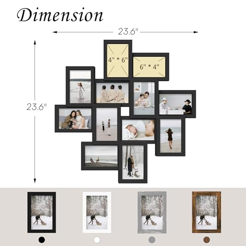 Jerry & Maggie - Photo Frame 24x24 Square Storm Eye Black PVC Picture Frame Selfie Gallery Collage Wall Hanging for 6x4 Photo - 12 Photo Sockets - Wall Mounting Design - color: Black