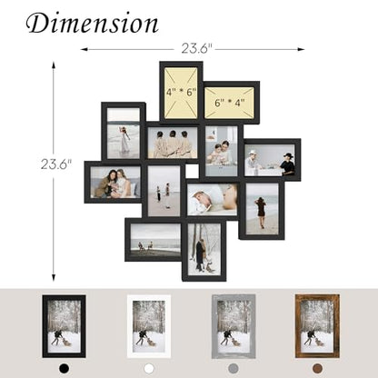 Jerry & Maggie - Photo Frame 24x24 Square Storm Eye Black PVC Picture Frame Selfie Gallery Collage Wall Hanging for 6x4 Photo - 12 Photo Sockets - Wall Mounting Design - color: Black