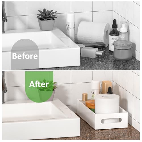White Toilet Basket Tank Tray, Acrylic Bathroom Basket, Back of Toilet Organizer for Paper Storage, Anti-slip and Moisture-proof - color: White