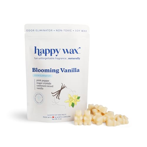 Happy Wax Odor Eliminating Scented Soy Wax Melts – Blooming Vanilla – Pet-Safe, Non-Toxic, Perfect for Use with Wax Warmers - for Home Fragrance & Freshness - 4 oz Pouch - color: Blooming Vanilla