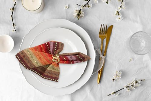 ACCENTHOME 100% Cotton Salsa Stripe Napkin Set of 6 18x18 inch Red/Rust Multicolour Dinner Napkins - Washable Soft Premium Hotel Quality Reusable Perfect Table Linen for Family Dinners Weddings | 100% Cotton Napkins, Adds A Finishing Touch, Economy Pack,
