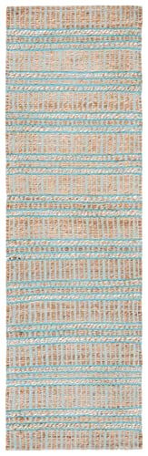 SAFAVIEH Natural Fiber Collection Runner Rug - 2'3" x 8', Teal & Natural, Handmade Flat Weave Stripe Jute & Cotton Jute, Ideal for High Traffic Areas in Living Room, Bedroom (NFB651K) - color: Teal/Natural, size: 2'3" x 8' (Runner)