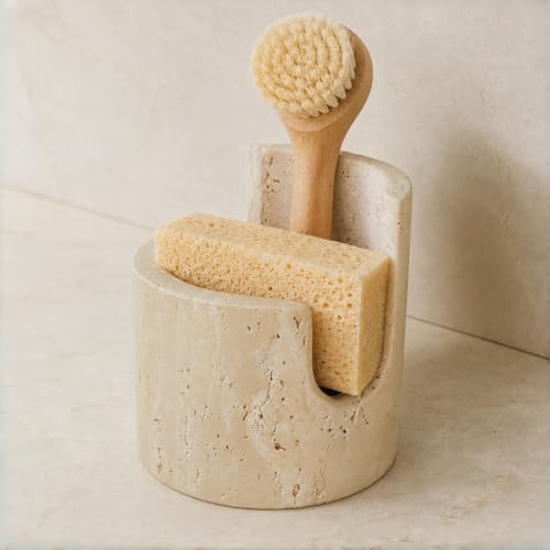 Travertine Sponge Holder, High-Low Airflow Stone Sink Caddy
