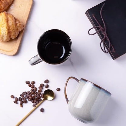 LERATIO Ceramic Coffee Mugs Set of 6,12oz Handmade Coffee Mugs Set | Large Handle for Cappuccino/Latte/Tea/Hot Cocoa,Oven &Dishwasher & Microwave Safe-Gray White - color: reactive glaze-6