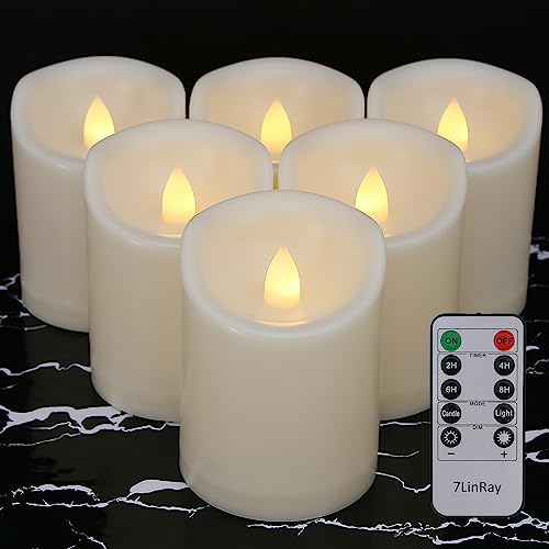Battery Operated Flickering Flameless Candles with Remote and Timers, 1000 Hours Waterproof Outdoor Indoor LED Pillar Flameless Candles,Ivory Plastic, D3 X H4, Set of 6 - color: 6 Pack-D3"x H4"