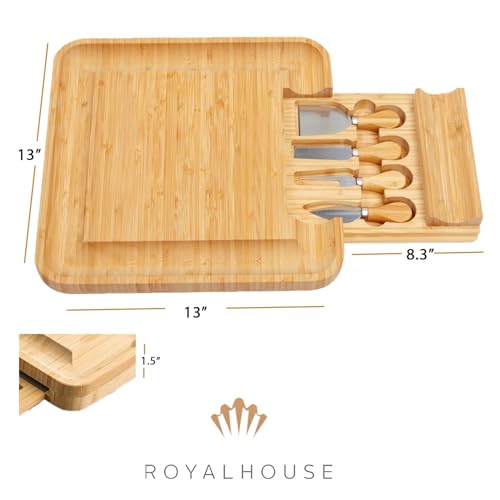 Bamboo Cheese Board and Knife Set with Slide-Out Cutlery Drawer | Charcuterie Boards Set & Cheese Platter - Birthday Gifts for Women, Wedding Gifts for Couples , Bridal Shower Gifts - style: Cheese Board Set2
