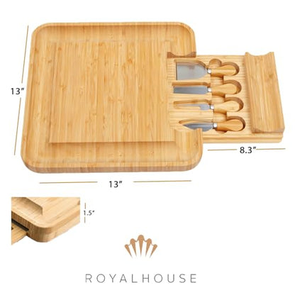 Bamboo Cheese Board and Knife Set with Slide-Out Cutlery Drawer | Charcuterie Boards Set & Cheese Platter - Birthday Gifts for Women, Wedding Gifts for Couples , Bridal Shower Gifts - style: Cheese Board Set2