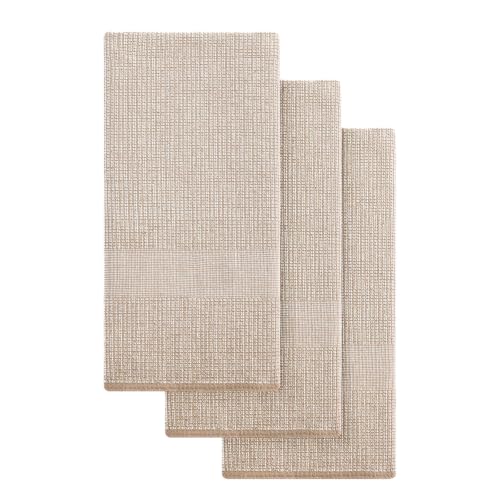 Mordimy Premium Large Cotton Kitchen Towels (18"x 28", 3 Pack), Khaki | 100% Ring Spun Cotton, Super Absorbent, 380 GSM, Flat & Terry, Soft, Hanging Loop Dish Towels - color: Khaki, size: 18"x28" - 3 Pack
