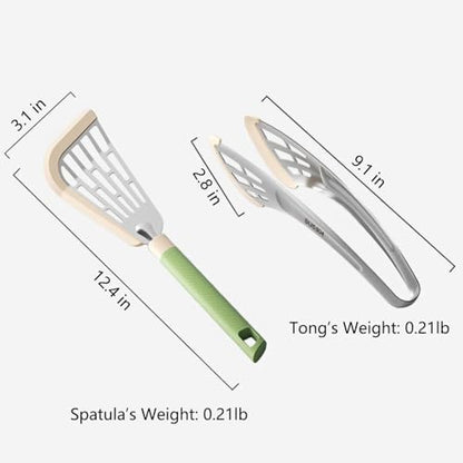 Butterfly Spatula & Butterfly Tongs Set of 2 Made of Silicone & Stainless Steel Flexible Curved Edge Slotted Turner for Non-Stick Cookware Egg Steak Pancake Flipper Green - color: Green, size: Set of 2