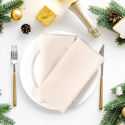 Ramanta Home Set of 12 Polyester Cloth Napkins 18x18 Inches, Beige | Polyester Napkins with Hemmed Edges, Washable Reusable Dinner Napkins Ideal for Parties, Weddings, Hotels and Banquets - color: Beige, size: 18" x 18" (Set of 12)