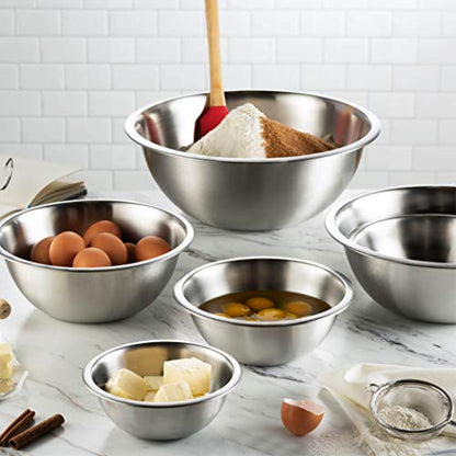 FineDine Stainless Steel Mixing Bowls Set, 6-Piece Metal Bowls | Stainless steel bowls, nesting design saves space, dishwasher safe, prep bowls, baking bowls, cooking bowls - size: 6 Pack