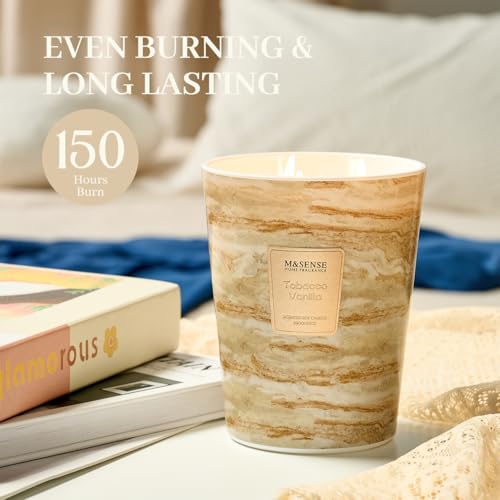 M&SENSE Extra Large Candle 35oz 150H TobaccoVanilla Scented Candle, 3 Wick Highly Scented Jar Candle, XL Candles Gift for Stress Relief, Meditation, Yoga - color: TobaccoVanilla, size: Large