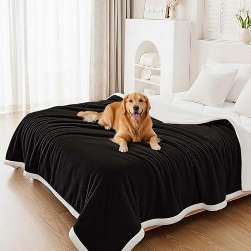 Smiry Waterproof Blanket Throw, Reversible Dog Blanket for Sofa Couch Bed | Soft Leakproof Sherpa Fleece, Washable Furniture Couch Protector for Large Dogs Cats, 60"x80", Black/White - color: Black/White, size: 60"x80"