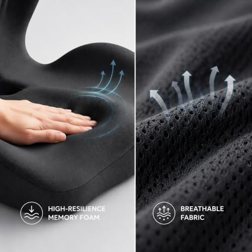Pain Relief Ergonomic Seat Cushion with Lumbar Support, Memory Foam, L-Shaped, for Office Chair, Car Seat, Gaming Chair (Grey)