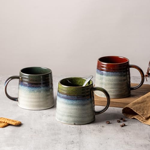 15.5oz Large Heavyweight Ceramic Mug, Reactive (Light Green) | 15.5oz Medium-Large, Heavy Weighted Stoneware, Reactive Transmutation Glaze, Microwave & Dishwasher Safe, Gift Box - color: Light Green
