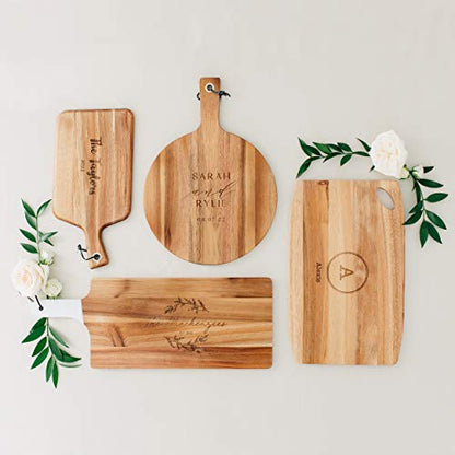 Weddingstar Personalized Wooden Round Cutting Board or Serving Board with Handle 12" x 16.5" - Signature Script Etching - color: Signature Script, size: 16.5"L x 12"W