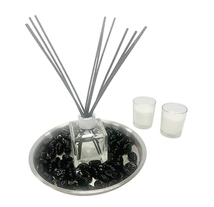 Hosley Aromatherapy Linen Diffuser Gift Set – 230ml Refill Oil, Glass Bottle, Reed Sticks, Metal Plate, Glass Filler & 2 Filled Candles,All-in-One Home Fragrance Set. - color: Style9
