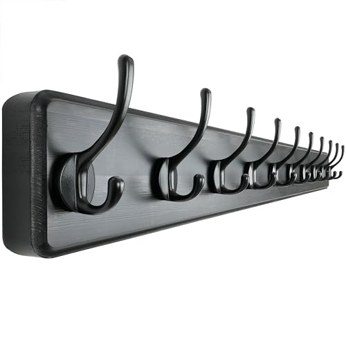 Coat Rack Wall: 38-1/4" Long, Patented, Heavy-Duty, 10-Double-Hooks Wooden Wall Mounted Coat Rack Coat Hanger Hook Rail for Winter Coats Hat Jacket Clothing, Black - color: Black, size: L=38.3"(1pcs)