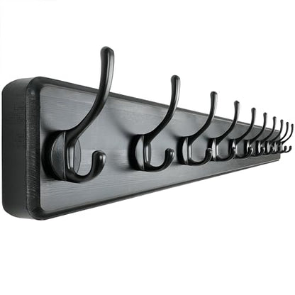 Coat Rack Wall: 38-1/4" Long, Patented, Heavy-Duty, 10-Double-Hooks Wooden Wall Mounted Coat Rack Coat Hanger Hook Rail for Winter Coats Hat Jacket Clothing, Black - color: Black, size: L=38.3"(1pcs)