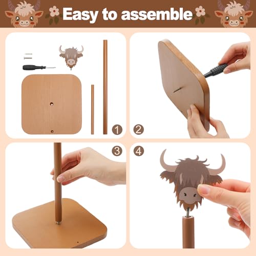 Leinuosen Brown Paper Towel Holder Cute Highland Cow Wooden Paper Towel Holder Brown Bathroom Countertop Accessories Kitchen Stand Organizer Standing Apartment Decor Housewarming Gift - style: Highland Cow