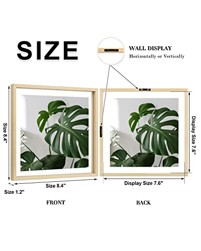 Egofine 8x8 Floating Frames Set of 2, Double Plexiglass Picture Frame, Made of Solid Wood Display Any Size Photo up to 8x8, Wall Mount or Tabletop Standing, Natural Wood - color: Natural Wood, size: 8x8