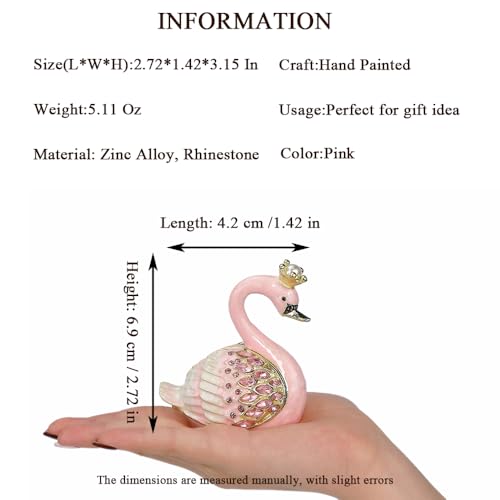 QIFU Hand Painted Pink Swan Style Enamel Trinket Box Hinged, Eleagnt Small Jewelry Box to Store Jewelry in Style - style: Swan