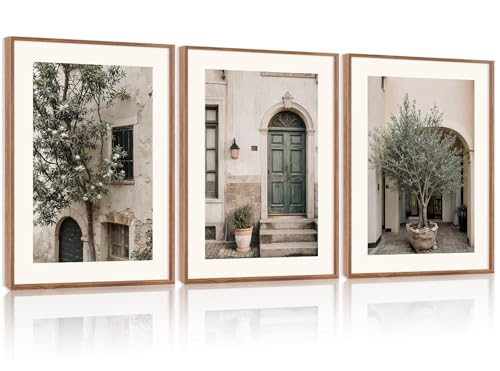 HPNIUB Vintage Italy City Landscape Framed Canvas Wall Art Set, Olive Green Tree Country Wall Decor, Modern Minimalist Countryside Villages Picture for Living Room,Office(Set of 3,12X16 Inch) - color: Vintage Italy City Wall Art
