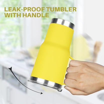 20 oz Tumbler with Handle, Stainless Steel Insulated Tumbler with Lid and Straw, Double Wall Vacuum Coffee Mug Tumbler, Insulated Coffee Thermal Cup for Cold and Hot (Yellow, 20 Ounces) - color: Yellow, size: 20 Ounces