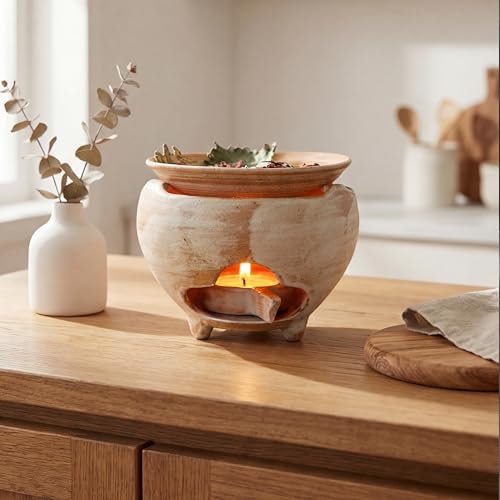 Ceramic Tealight Wax Melt Warmer & Essential Oil Burner, Aromatherapy Tealight Diffuser for Wax Melts, Oils & Dried Botanicals, Japandi Home Fragrance Decor for Bedroom, Burner Only(3pcs)