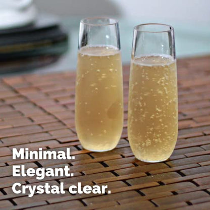 Unbreakable Stemless Champagne Flutes 9oz Set of 2, Shatterproof Tritan Plastic Glasses, Reusable Dishwasher Safe Flute, Wedding, Bachelorette, Travel & Poolside Champagne Glasses