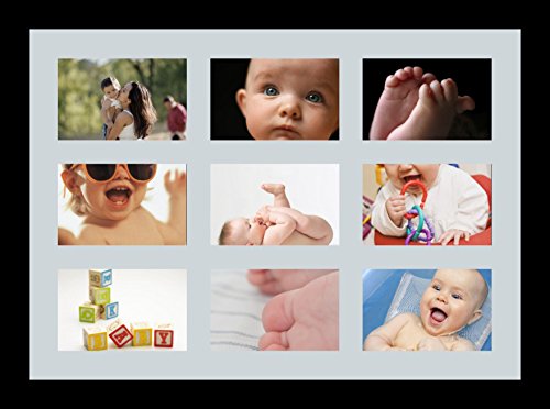 ArtToFrames Collage Photo Frame Single Mat with 9-4x6 Openings with Satin Black Frame and Baby Blue mat. - color: 9 - 4x6 - (2145), size: Baby Blue