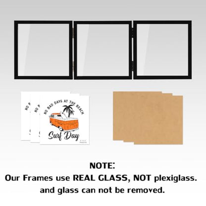 WUTL 3 Picture Frame Triple Collage 5x5 Frames with Real Glass Black | Trifold Photo Frame, Hinged Foldable, Crystal Clear Real Glass - color: Black, size: 5x5
