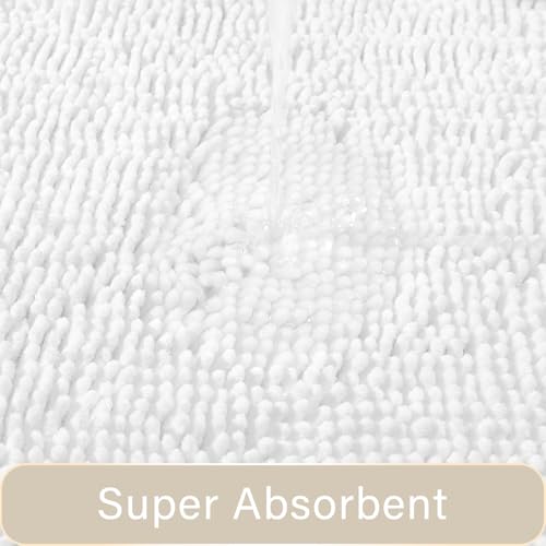 LOCHAS Bathroom Rugs Sets 2 Piece, 20''x20'' & 34''x21'', White | Non Slip U-Shaped Toilet Rug, Chenille Washable Absorbent, Soft Bath Mat Set for Shower, Sink - color: White