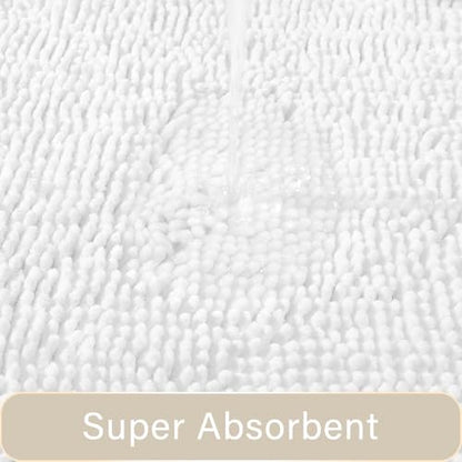 LOCHAS Bathroom Rugs Sets 2 Piece, 20''x20'' & 34''x21'', White | Non Slip U-Shaped Toilet Rug, Chenille Washable Absorbent, Soft Bath Mat Set for Shower, Sink - color: White