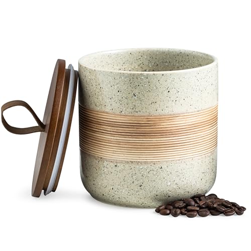Miamolo Ceramic Coffee Container with Lid, Coffee Canister for Countertop | Coffee Jar with Snug Top, Wide Mouth Easy Filling | Dry Food Storage, Coffee Bar Decor Pantry Organization | Beige & 37 fl.oz - color: Beige, size: 37 fl.oz