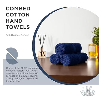 Villa Celestia Cotton Hand Towels Set of 4, 16 x 28, Oeko-TEX Certified, Quick Dry, Navy Blue - color: Navy Blue, size: Hand Towel - Pack of 4